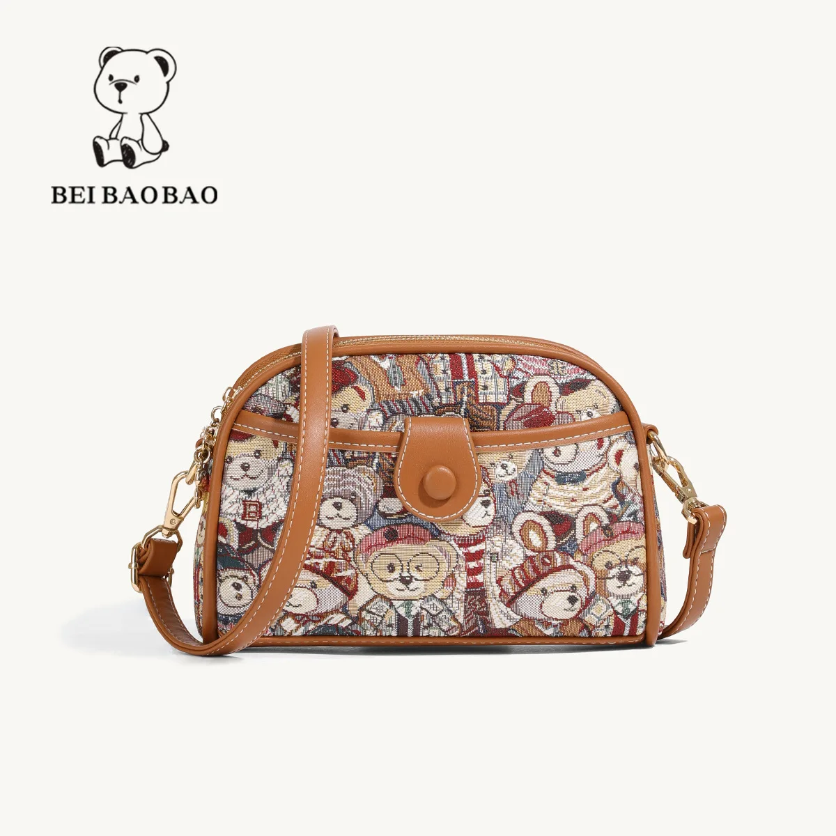 Bolso de muje Beibaobao 2024 Summer New Canvas Bear Half Round Bag Small Square Bag Fashion Versatile One Shoulder Crossbody Bag