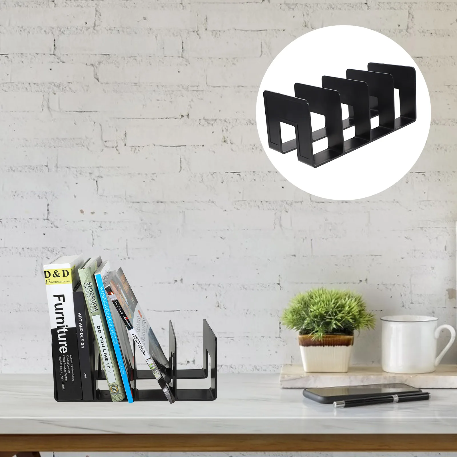 Decorative Book Holders File Storage Rack Stand for Shelf Desk Bookend Black Plastic