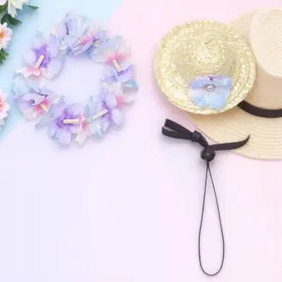

Pet Vacation Straw Hat Wreath Set Dog Birthday Crown Hats Costume Mini Sombrero Cool Headgear Photography Props