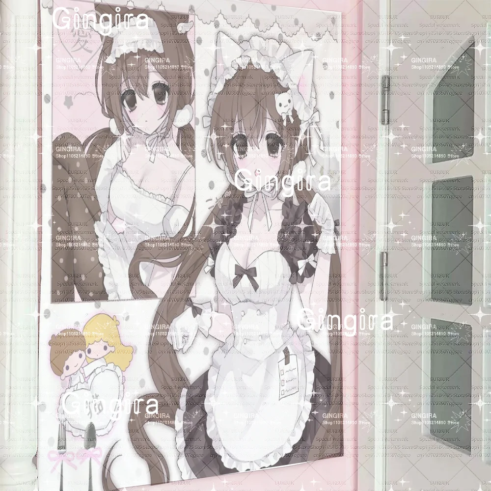 Anime-Mädchen-Wandteppich im Lolita-Stil, Pastellrosa Dienstmädchen-Outfit Wanddekoration, Ästhetischer Stoffbehang für Teenager-Mädchenzimmer