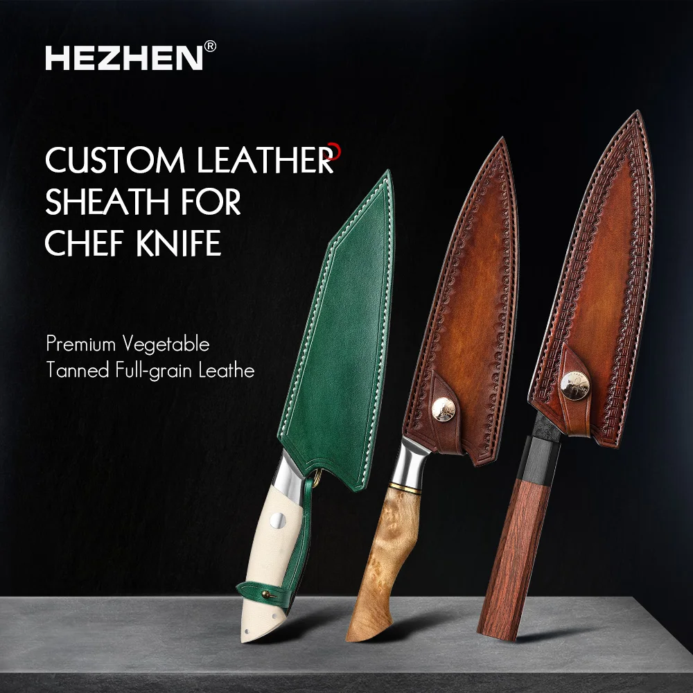 HEZHEN Leather Sheath Vegetable Tanned Full-grain Leather Knife Cover for HEZHEN Chef Knife This Is Sheath No Knife