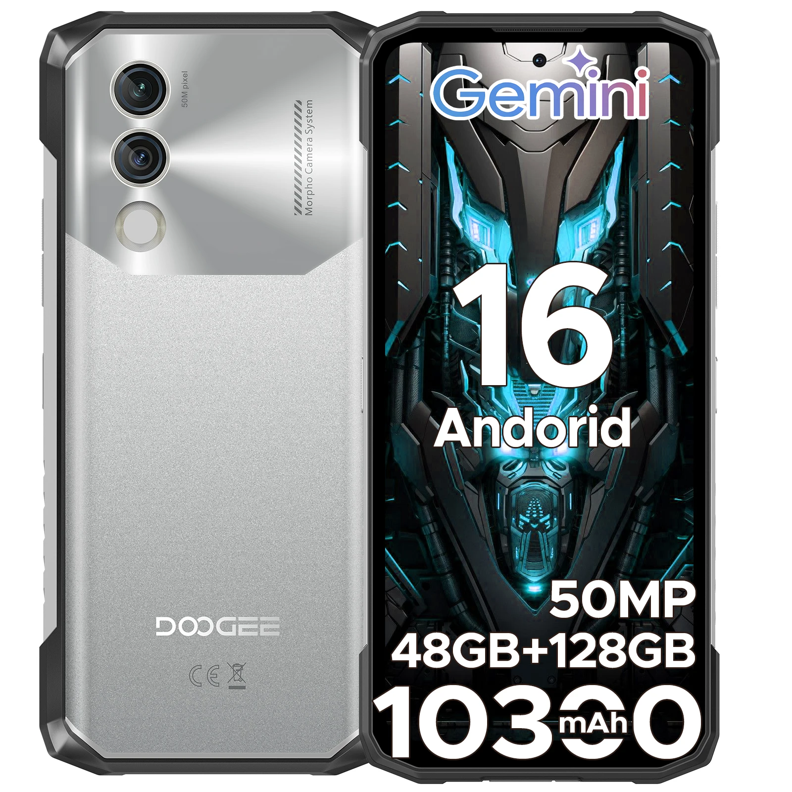 DOOGEE Blade10 Power 6.6" Robuuste Smartphone Android 16 Gemini AI 10300mAh Batterij 48GB RAM(8+40) 128GB ROM Met Google Play NFC Mobiele Telefoon