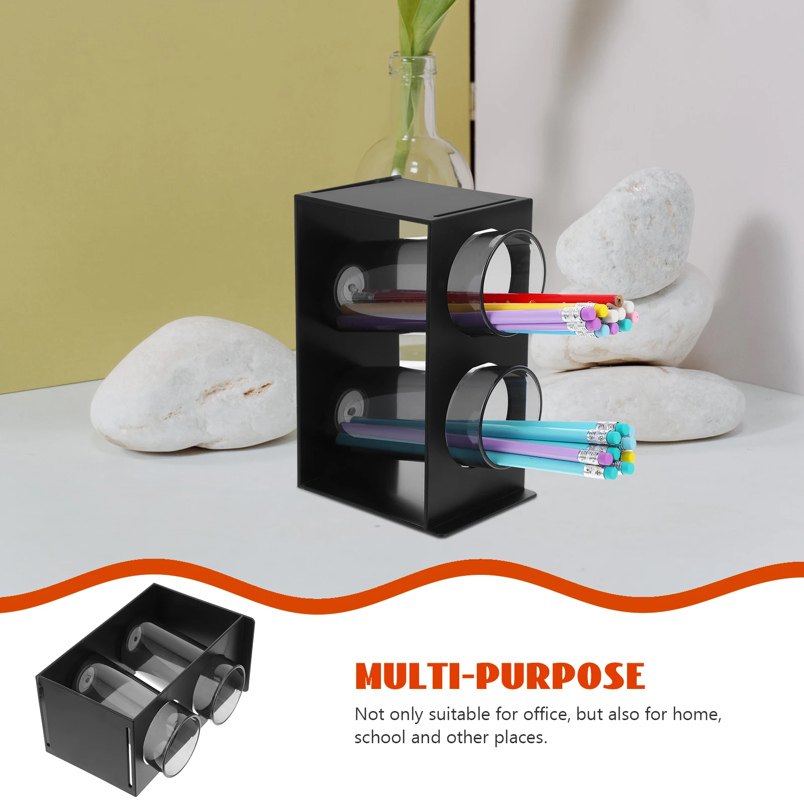 

1pc Double Grid Pen Holder Large Capacity Sturdy Plastic Desktop Storage Organizer for Office Home School Multi-Function Pencil