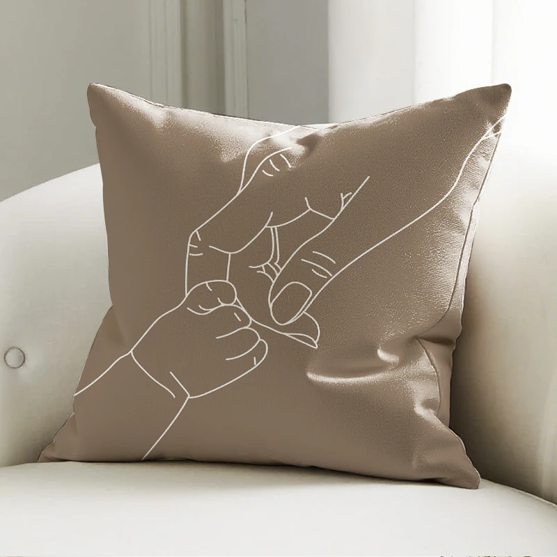 

Parent Child Hand Holding Pillow Cover, Minimalist Line Art Cushion Case, Family Decor Sofa Bedroom Accent Pillow