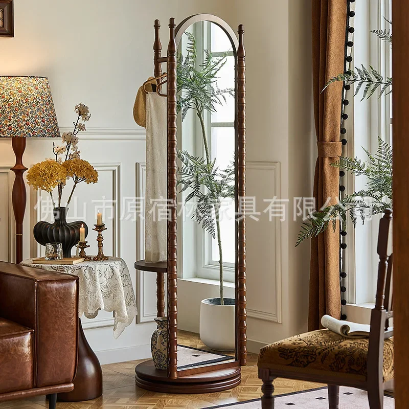 DSA French solid wood full-length mirror medium and ancient style rotatable floor mirror living room home bedroom full-body