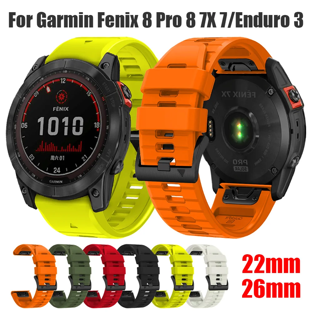 QuickFit 22/26mm Silicone Watch Strap For Garmin Fenix 8 Pro 8 7X 7/Enduro 3/Instinct 2X/Tactix 8 7 Smart watch Band Replacement