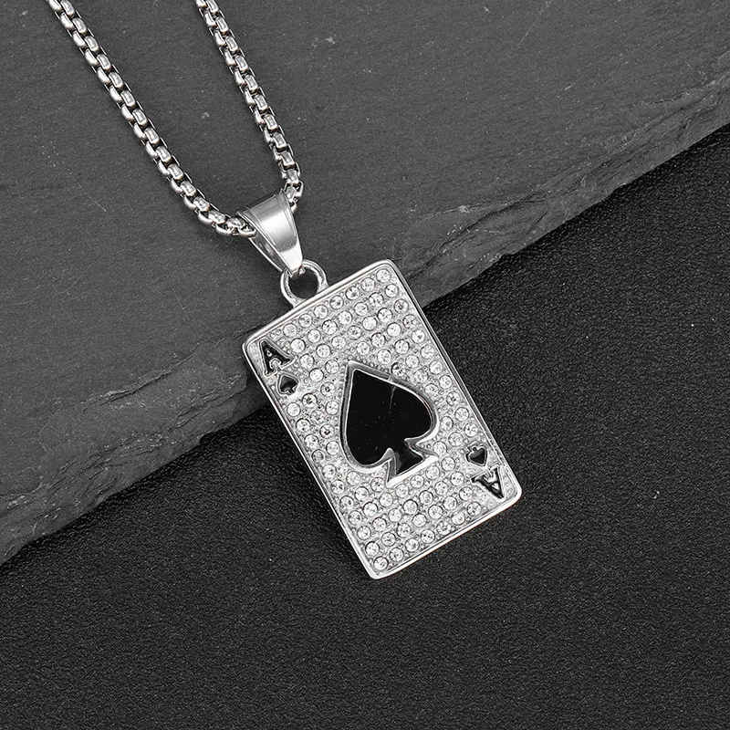 New necklace women's 18k gold plated crystal zircon rectangular spade A hip-hop fashion jewelry couple gift