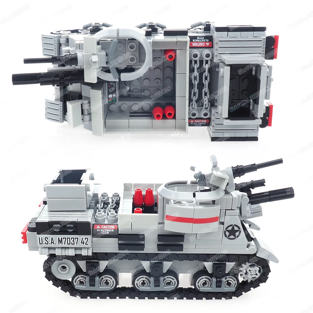 Military WW2 US M7 Priest Style Self-propelled Tank Building Block Army Assembled Figures War Weapons Model Child Gifts Boy Toys