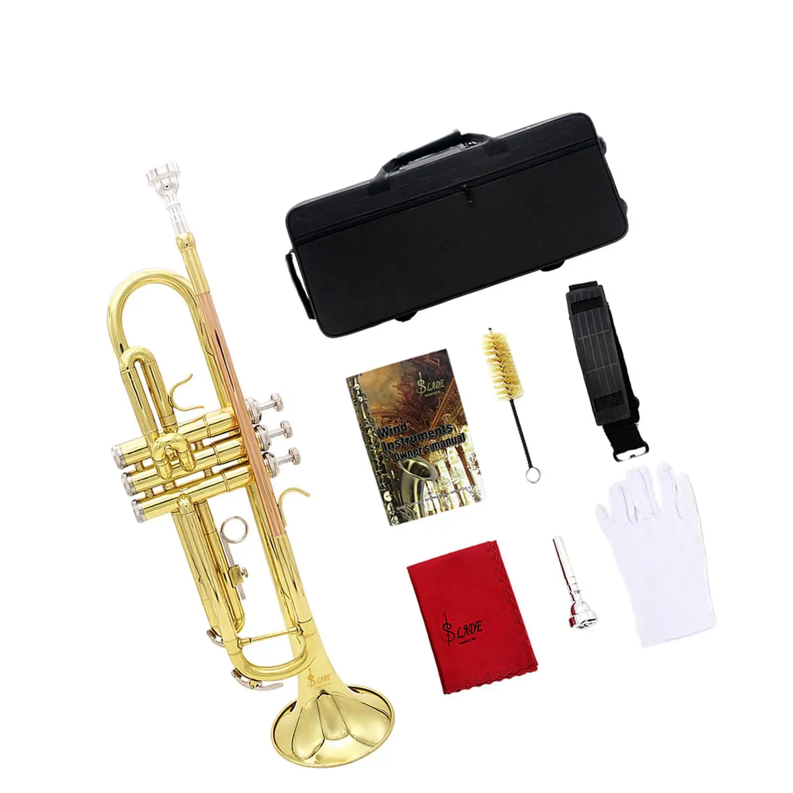 B Flat Trumpet Brass Musical Instrument Trumpet Musical Instrument Cloth with Case Portable Professional for Adults Children