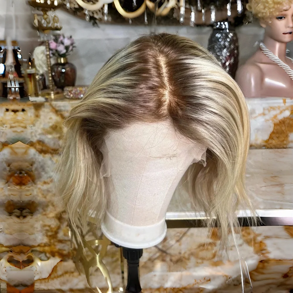 

Парик из 100% натуральных волос, омбре-блонд, с эффектом волн, плотность 150%, 13×4, с кружевной передней частью и предварительно вычесанными волосами по краю.