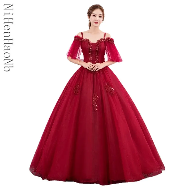 New Art Exam Quinceanera Dresses Long Elegant Red Performance Dress Banquet