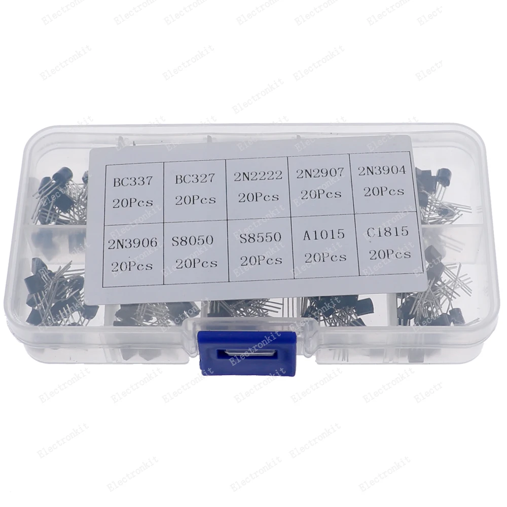 200pcs/set 10Values*20pcs Transistors Box Pack Transistor kit BC337 BC327 2N2222 2N2907 2N3904 2N3906 S8050 S8550 A1015 C1815