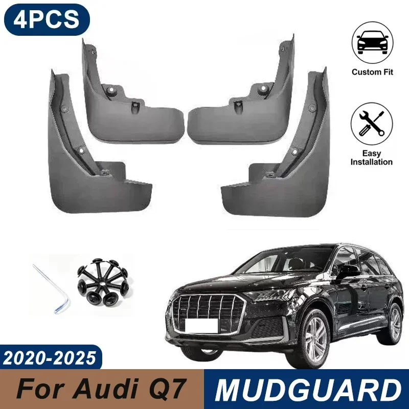 4PCS Car Mud Flaps For Audi Q7 2020-2025 Waterproof Anti-Splash Fender Mudguards Auto Exterior Accessories