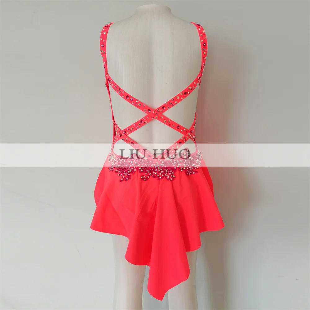 LIUHUO Ice Dance Figure Skating Dress Women Girl Teen Customize Costume Performance Competition Leotard Red Sleeveless Roller