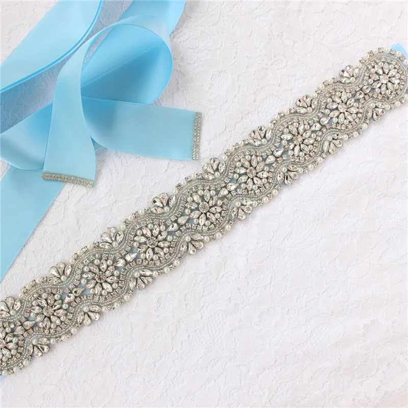 คริสตัล Rhinestones เข็มขัดแต่งงานเจ้าสาวเข็มขัด SASH สีขาวงาช้างแชมเปญริบบิ้นสําหรับชุดราตรีผู้หญิงเจ้าสาวเครื่องประดับ