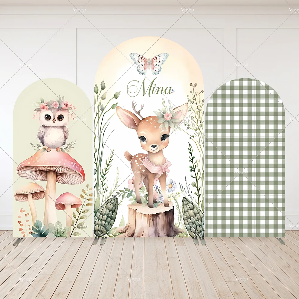 

Лесной олень тема день рождения арка настенные панели крышка зеленый лес животные детский душ арка фон баннер двусторонний