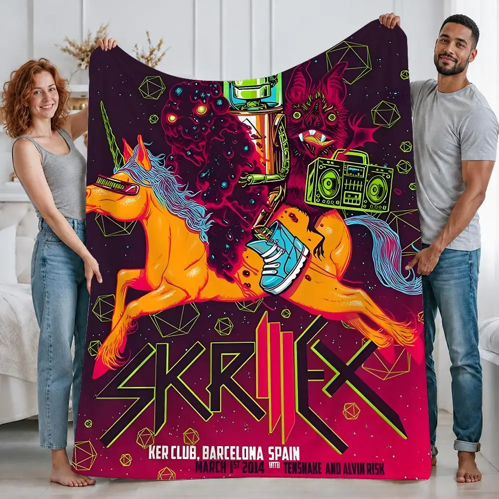 Trending DJ Skrillex Throw Custom Printed Flannel Fleece Blanket for Sofa Bed Office Travel & Camping