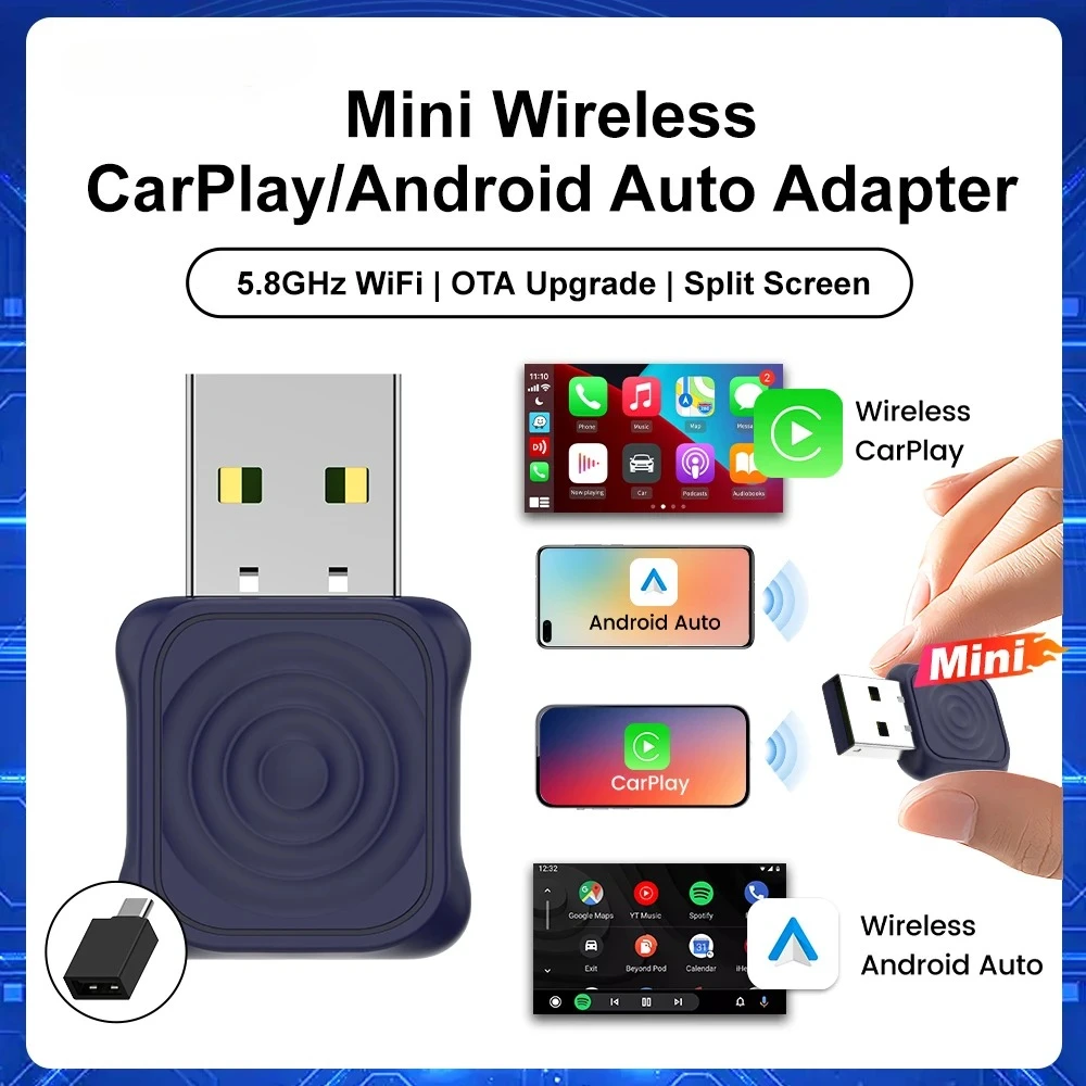 CarlinKit 5.0 Mini Ultra CarPlay Wireless Adapter 2 In 1 Wifi 5.8G Android Auto Wireless Dongle for Spotify Music OEM Car