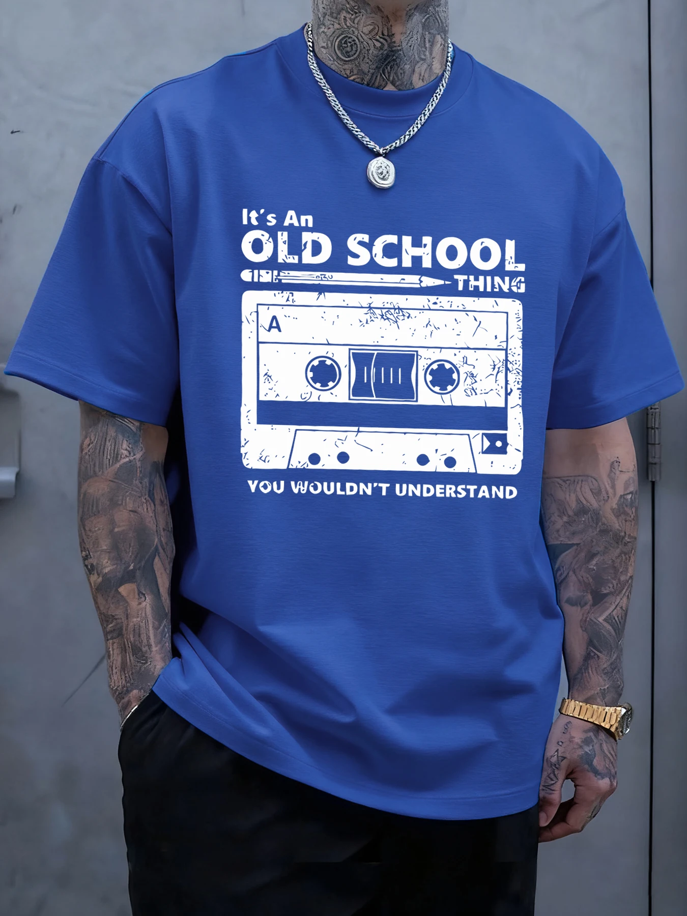 It'S An Old School Thing Tape Print T-Shirt Männer Sport Crewneck T Shirt Baumwolle Sommer Weiche Kleidung Casual Lose Männliche Streetwear – Detail 14
