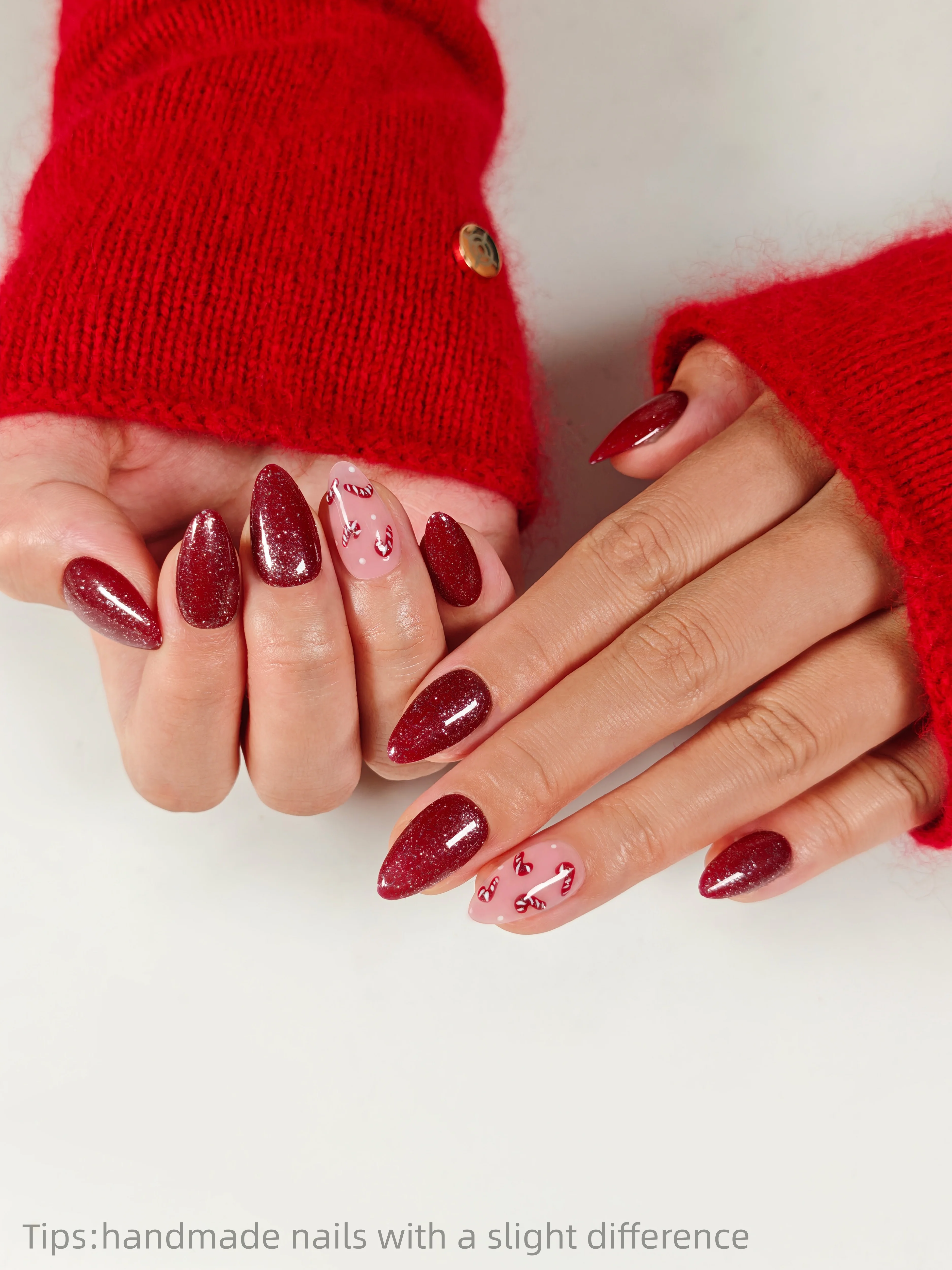 10 pz Fatti A Mano Borgogna Rosso Caramella Presse sulle Unghie Mandorla Breve Copertura Completa Indossabile Riutilizzabile INS Dolce Unghie Finte 2026