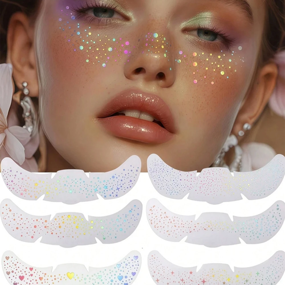 

6 шт./компл. блестящие наклейки для лица цветные лазерные наклейки с веснушками для лица DIY клей вечерние шоу макияж косметические украшения искусство лица