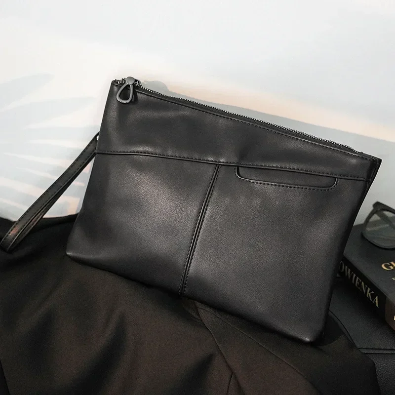 Fashion Zipper Business Style Men's Handbag Clutch Bag Soft PU Leather Male Pack Bag Leisure Stylish Hand Bag Men Pouch image 3