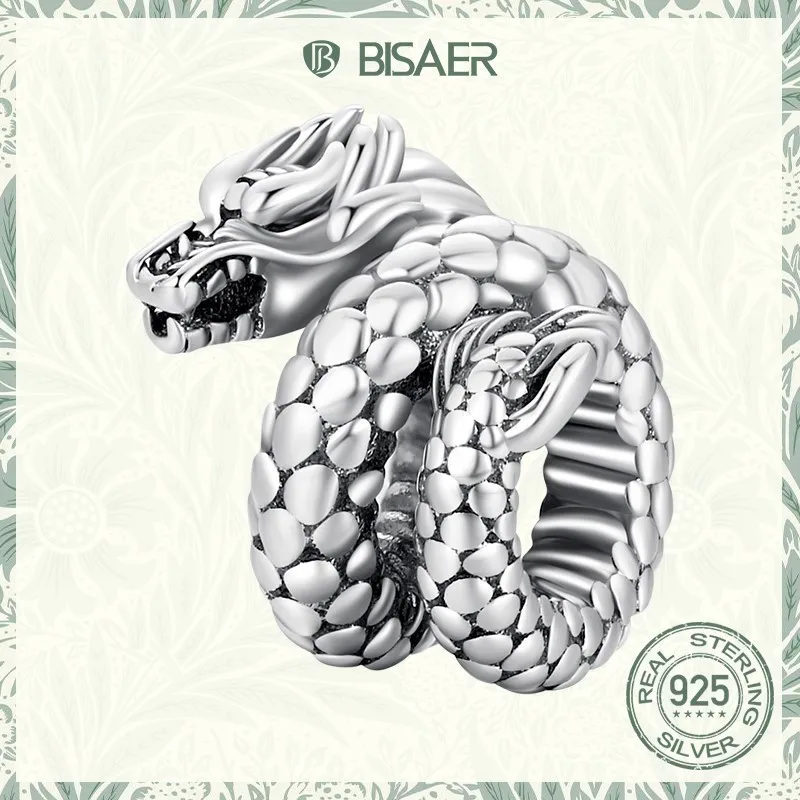 BISAER 925 Sterling Silver Vintage Dragon Charms 2024 Chinese Zodiac Animal Bead For Women DIY Bracelets Necklaces Fine Jewelry