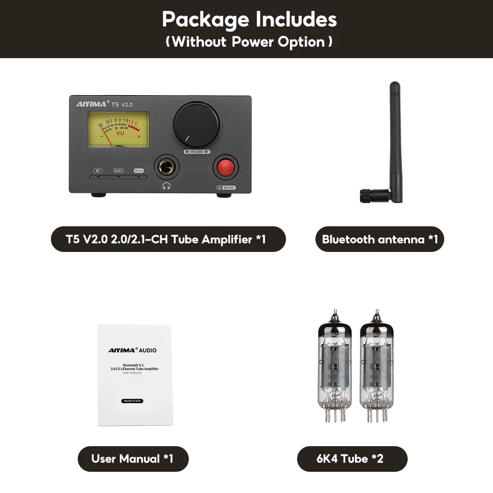 AIYIMA T5 V2.0 HiFi 2RCA Bluetooth 5.1 真空管ヘッドホンアンプ VU