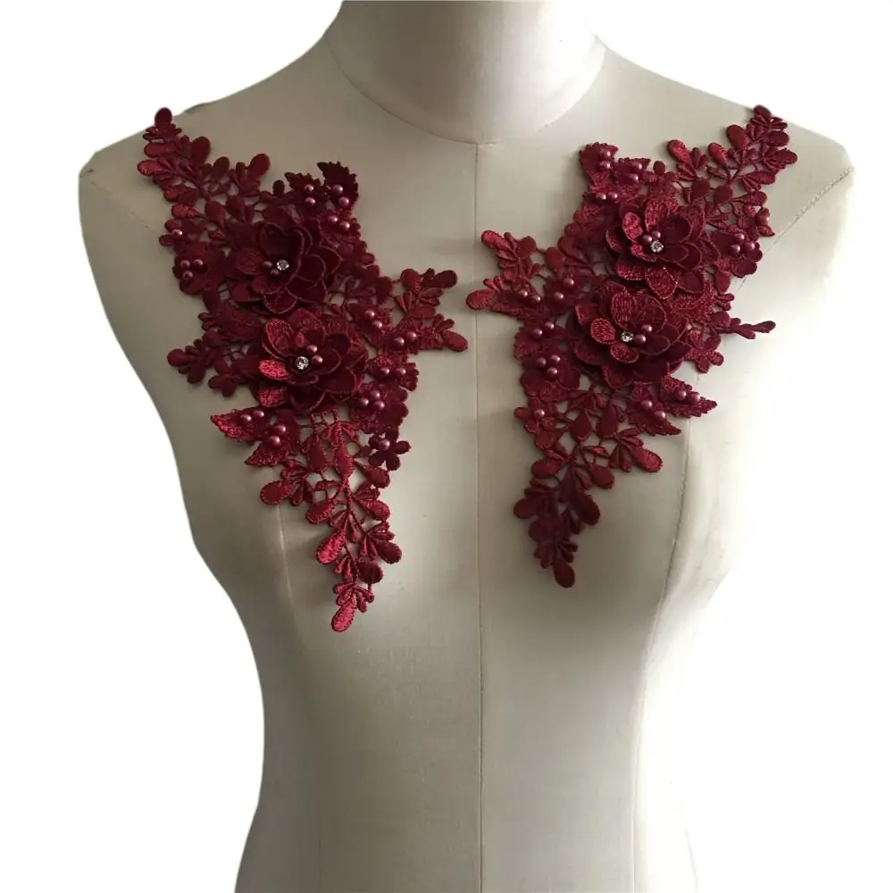 Cutout 3D Bead Embroidery Patch Multicolor Lace Embroidery DIY Sewing Corsage Accessories 3D Rhinestone