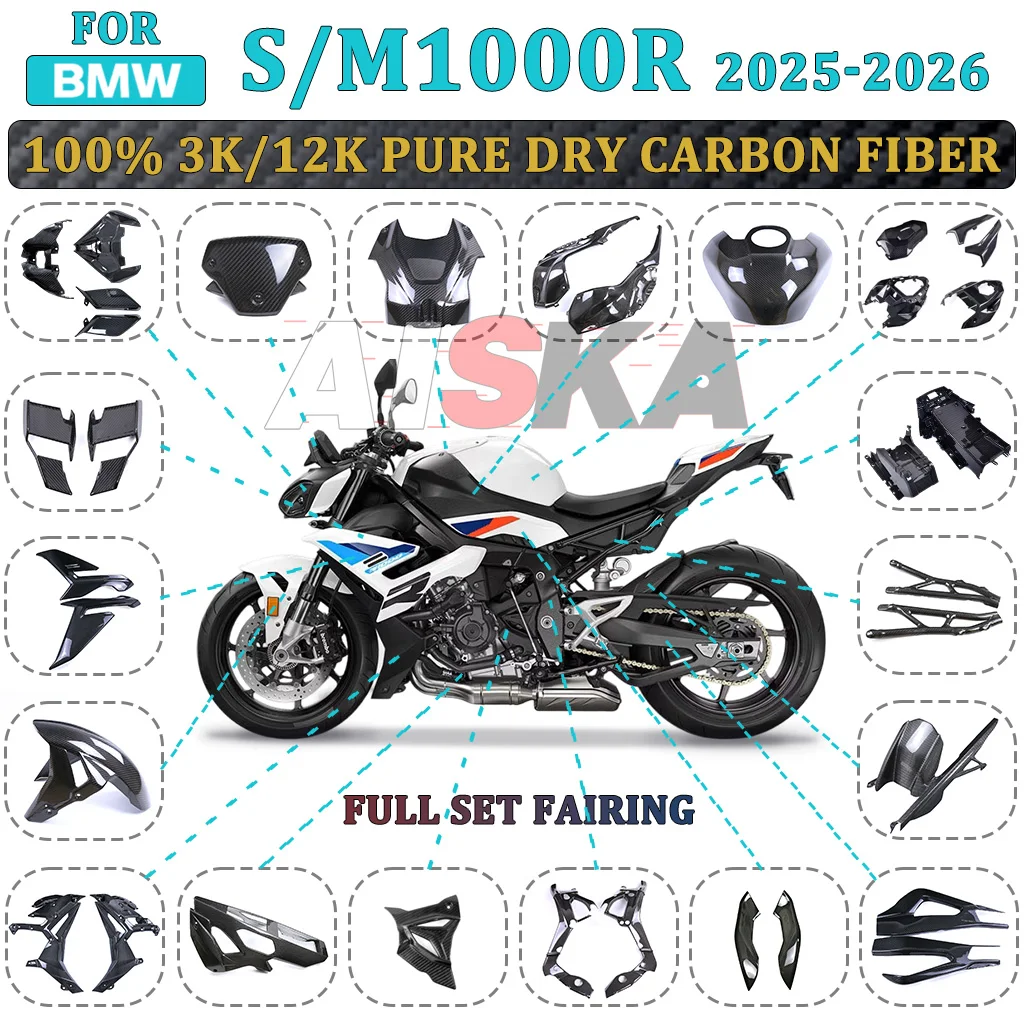 Für BMW M1000R S1000R 2025 2026 100% Carbonfaser Motorrad Kotflügel Unterfahrschutz Tank Winglets Auspuffabdeckungen Verkleidungszubehör