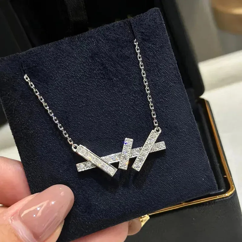 

robotd New Trend Classic High Quliaty Necklaces For Women Zircon Pure Sliver Geometry Straight Line Exquisite dating party gift