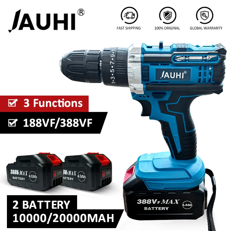 JAUHI 45N.m Cordless Screwdriver Wireless drills Electric Screwdriver for Makita 18v Battery Multi-function 2 Speed Power Tools