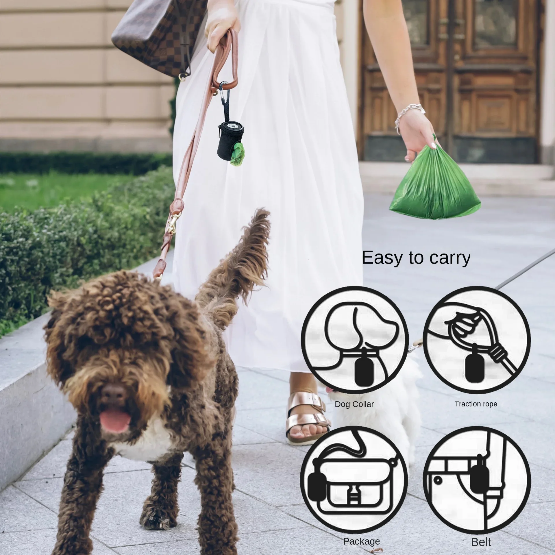 Dog Poop Bag Holder for Leash Doggie Waste Bag Dispenser Soft Fabric Puppy Potty Carrier Doggy Zipper Pouch with Carabiner Clip