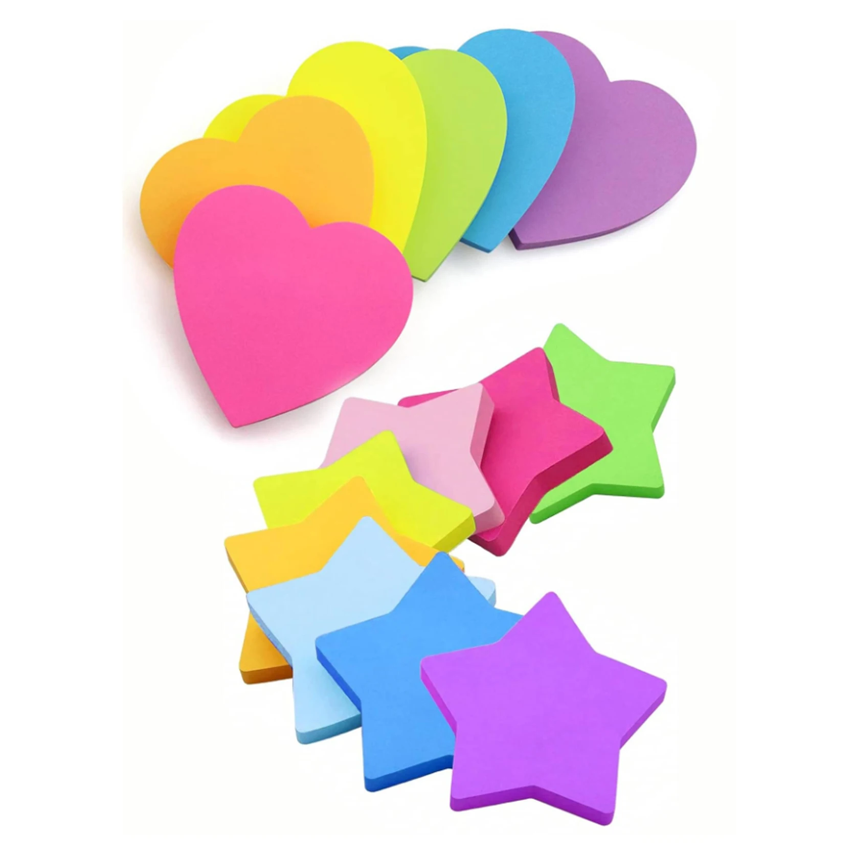 8 Colors Heart Pentagon Shaped Sticky Notes 3x3 Inch, Bright Self-Stick Memo Pads for School Home Office Planner & Learning