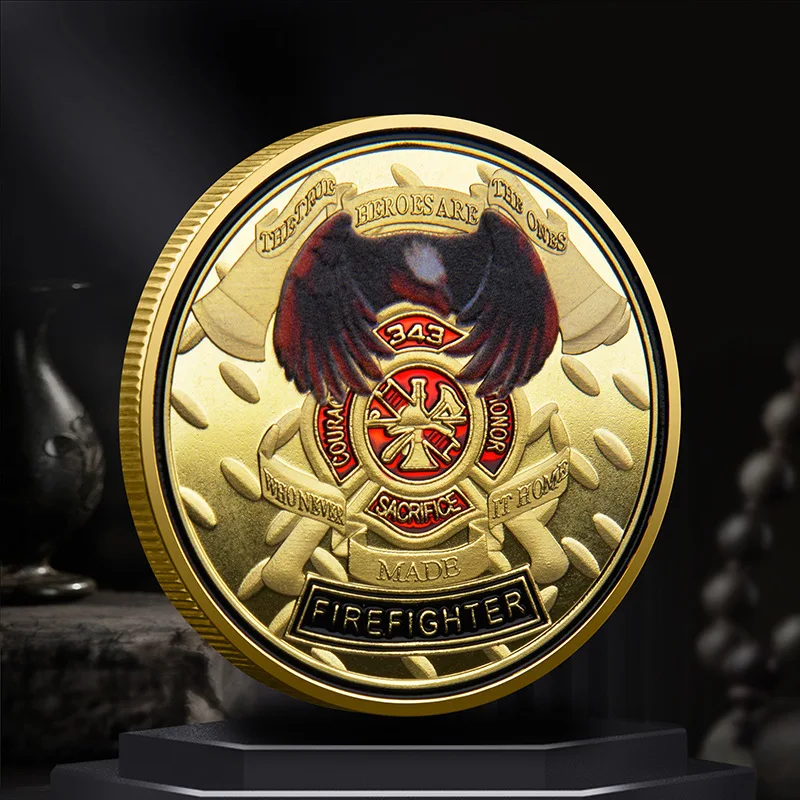 U.S. Military Coin Gold-Plated Firefighting Retrogrades Honor 343 Fallen Firefighters Collectible Coins Creative Gift