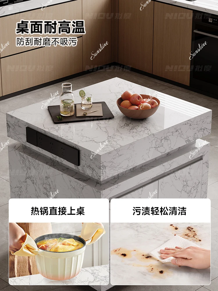 Light luxury rock slab can be customized, separate mid-island table dining table integrated locker