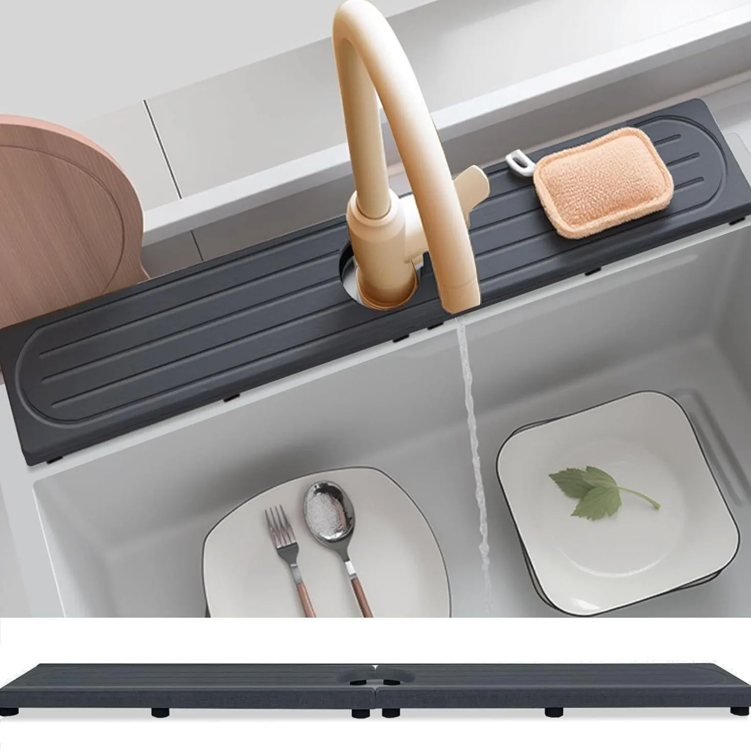 Kitchen Sink Tray Diatomaceous Earth Water Absorbent Mat with Quick Dry and Non Slip Foot Pads for Dish Drying