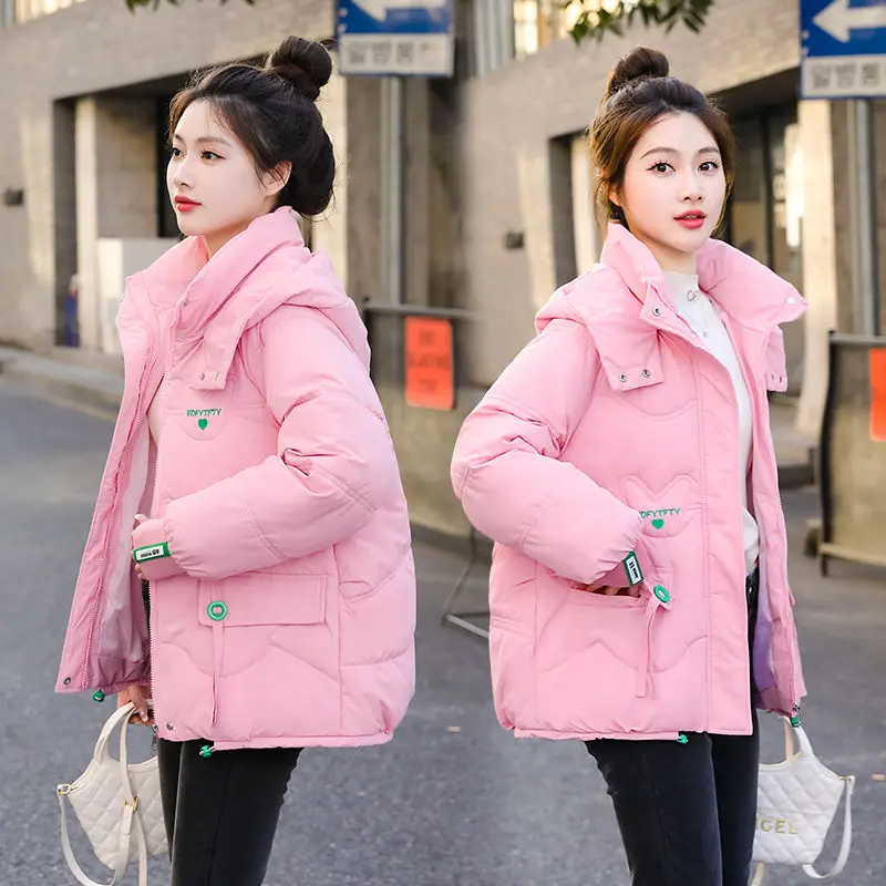 New Women Down Cotton Coat Winter Jacket Female Short Parkas Loose Thick Outwear Hooded Leisure Time Versatile Overcoat