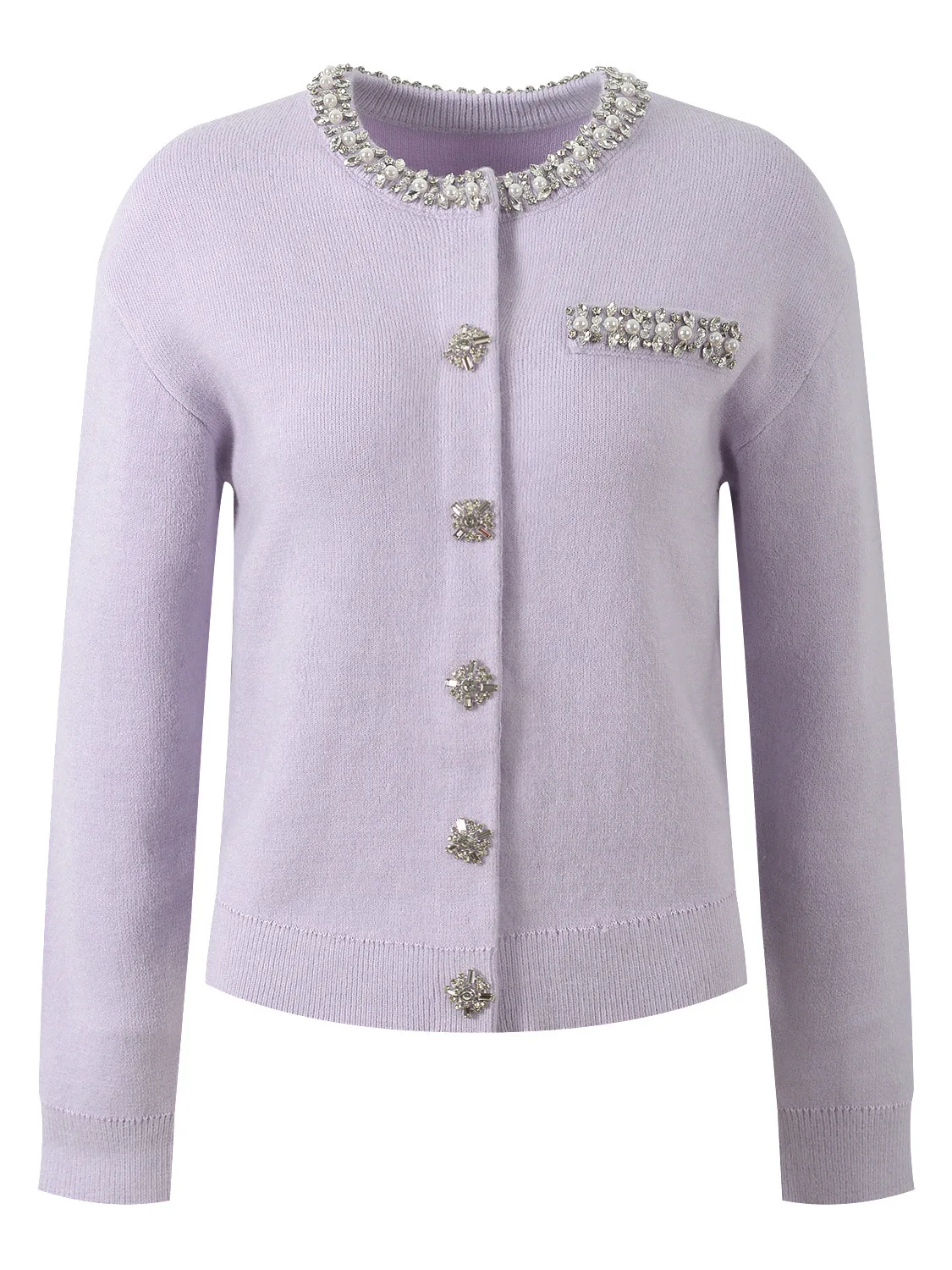 

Ele Purple Knitted Open Cardigan round Ne Heavy Embelliment Faionable Age-Defng Gentle Sle Autumn Winter New Ar...