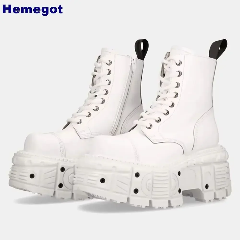 

Platform Round Toe Sports Casual Boots 2025 New Tank Punk Street Style Lace Up Side Zip Ankle Boots Fashion Women Short Boots