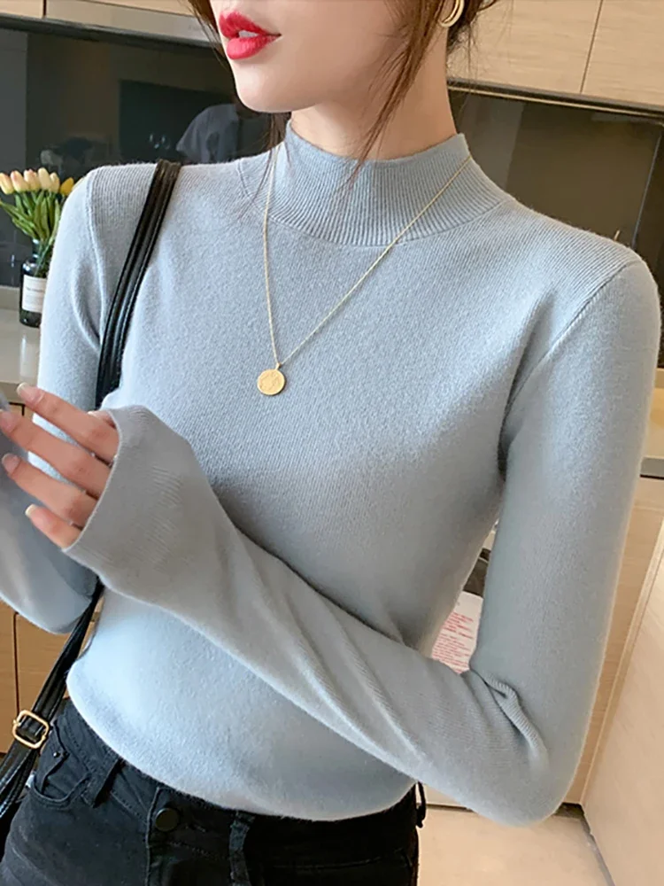 Long Sleeve Bottoming Knitted Sweater Fashion Simplicity Turtleneck Sweater Women 2024 New Stretch Tops Women Knitted Pullovers