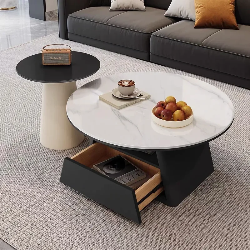 Cream Simple Small Coffee Table Rotating Mobile Floor Table for Living Room Small Apartment Modern Minimalist Side Table