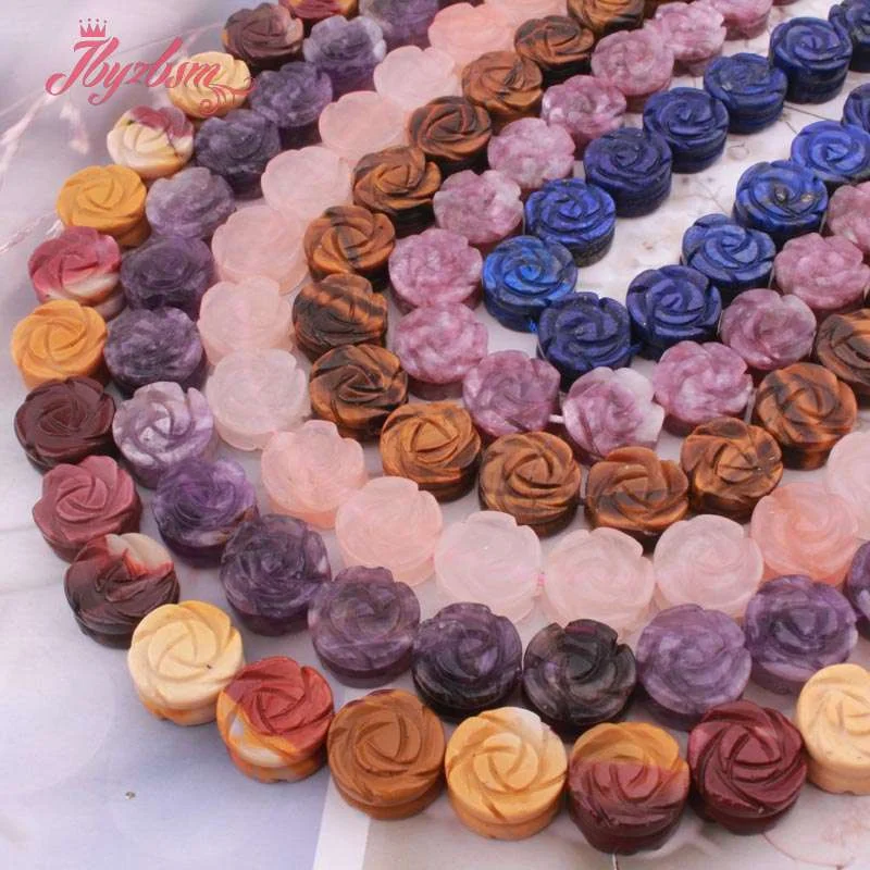 14mm Natural Lapis Lepidolite Amethysts Flower Stone Beads For Women Necklace Bracelet Jewelry Making 5pcc/15