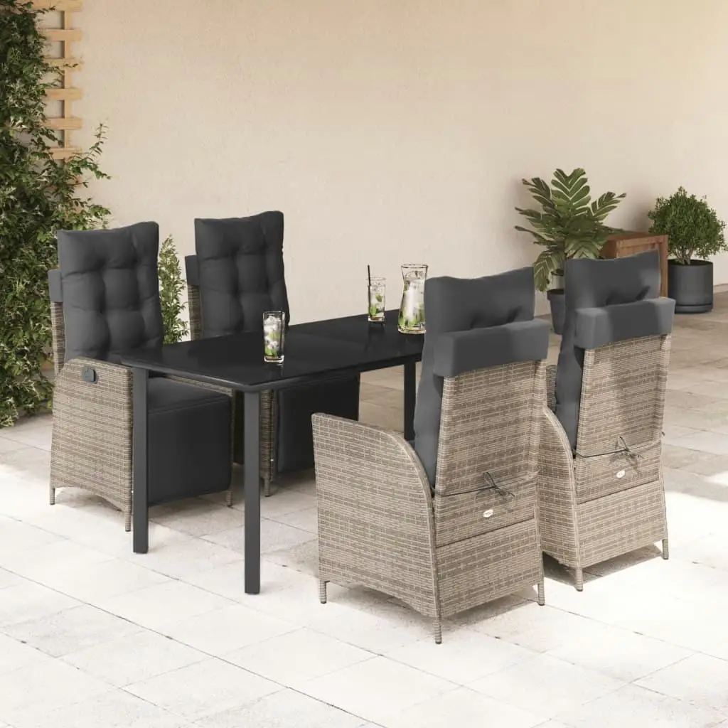 

Stylish Grey PE Rattan Garden Dining Set with Adjustable Footrests 5 Pieces Outdoor Furniture