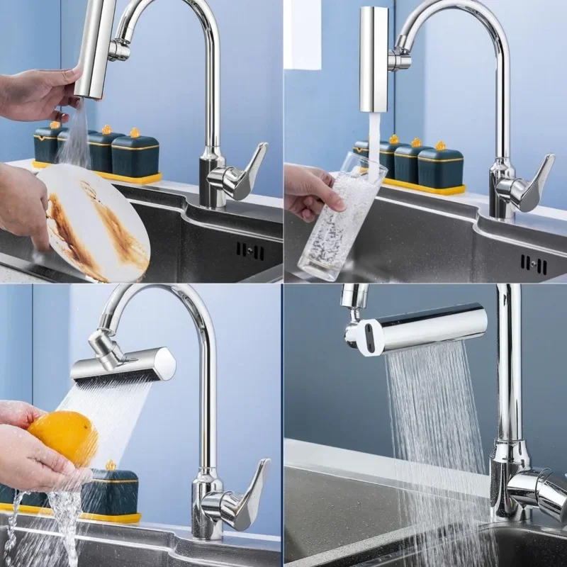 Waterfall Kitchen Faucet with 4 Mode Sprayer 720° Rotary Tap Extender Filter Diffuser Water Saving Nozzle Faucet Connector Mixer