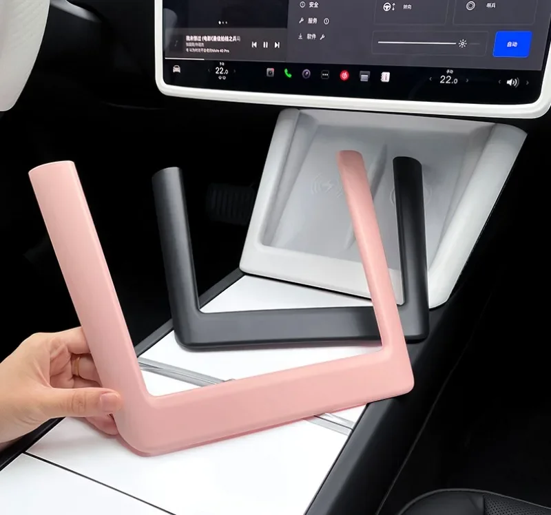 Dekorativer Rahmen für kabelloses Laden, passend für Tesla Model 3 Highland/Model Y Juniper, Silikon-Pad für die Mittelkonsole, Autozubehör. – Detail 6