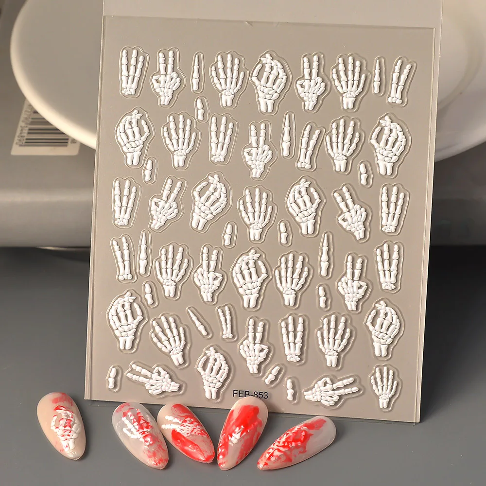 Punk Skeleton Hand Nail Sticker Adhesive Nail Sticker Skull Nail Art Decoration Decals Design FEB-853