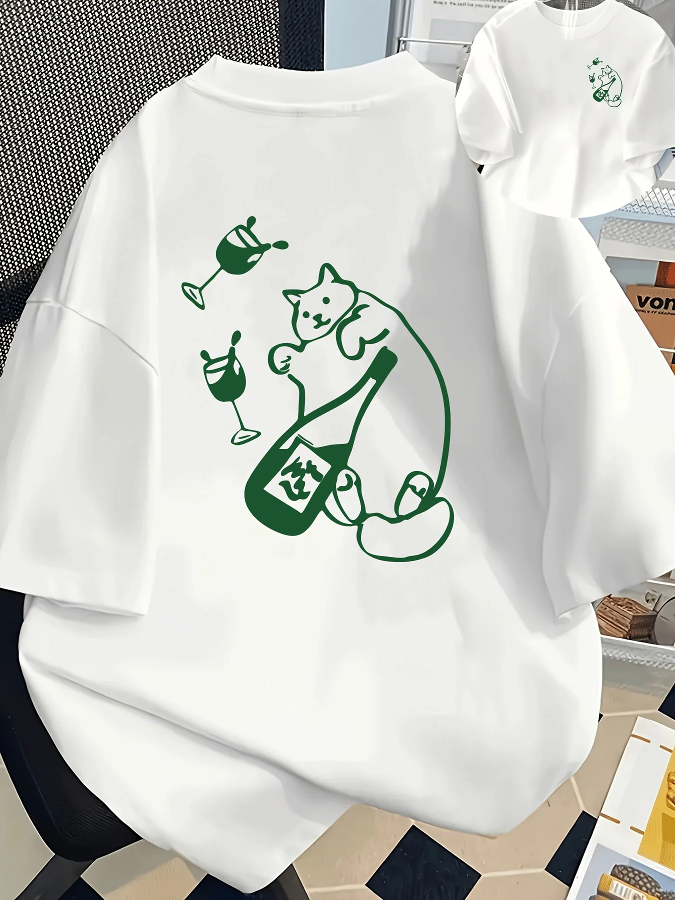 Cat Printed Pattern Double-sided Printed Women's T-shirt, Comfortable and Casual Style, Ideal for Daily Commuting