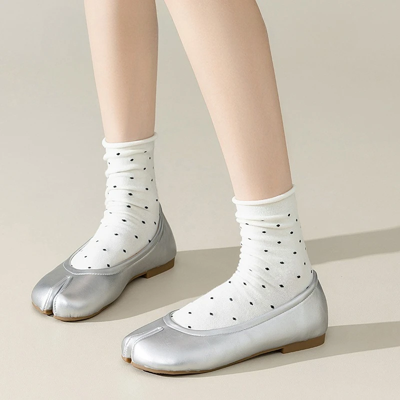 5 пар женских носков с двумя носками, летние тонкие милые носки средней длины с раздельным носком, женские модные носки в горошек с закрученными краями