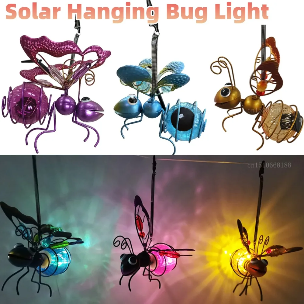 

Solar Powered Hanging Bug Light Metal Hanging Flying Insects Lamp Garden Bug Light Ornament for Outside Lawn Decor